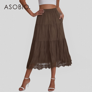 百搭显瘦长裙女装 时尚 344 新品 Asobio拼接蕾丝花边半身裙2025冬季