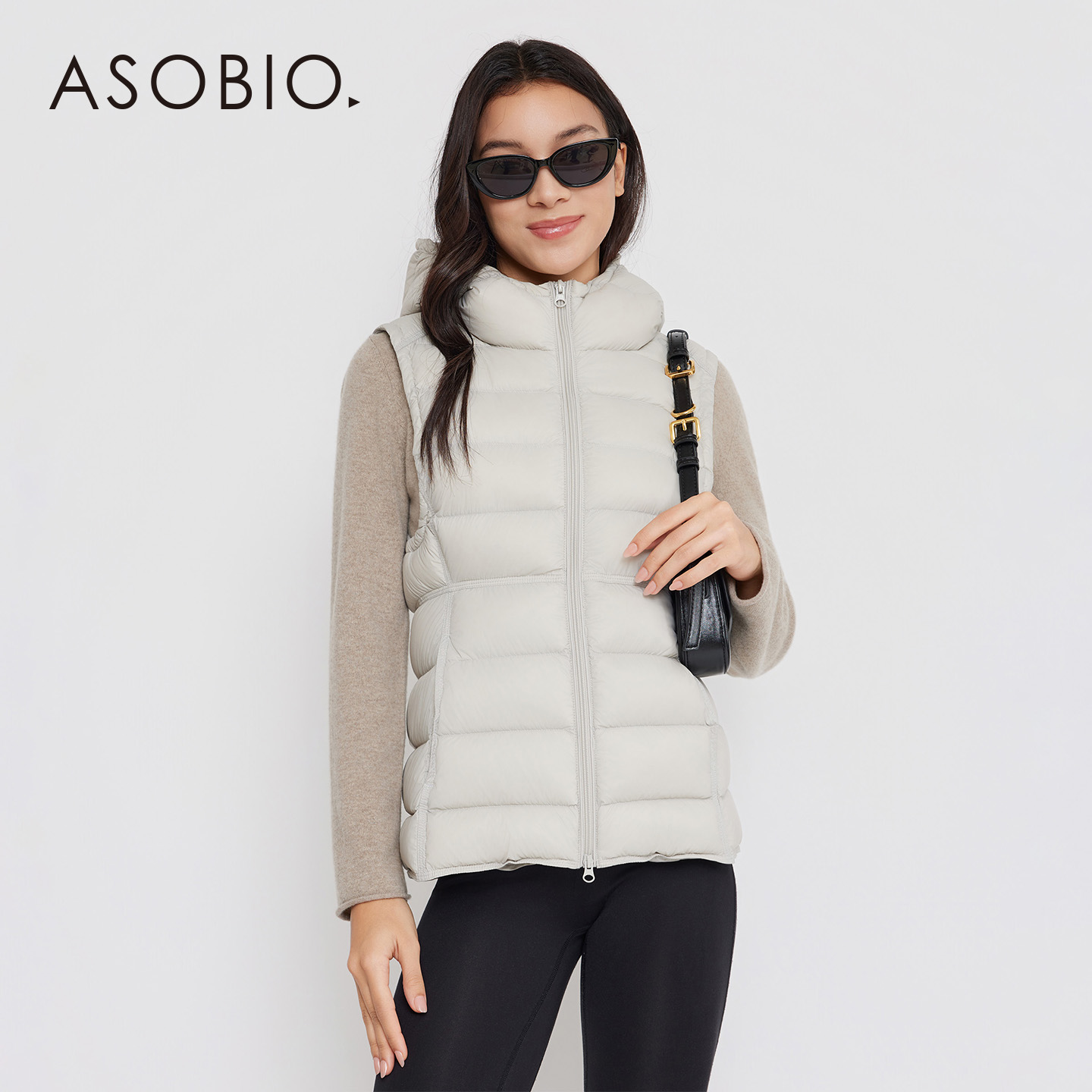 Asobio轻薄连帽95白鸭绒排骨羽绒马甲2025冬季新品保暖立领女219