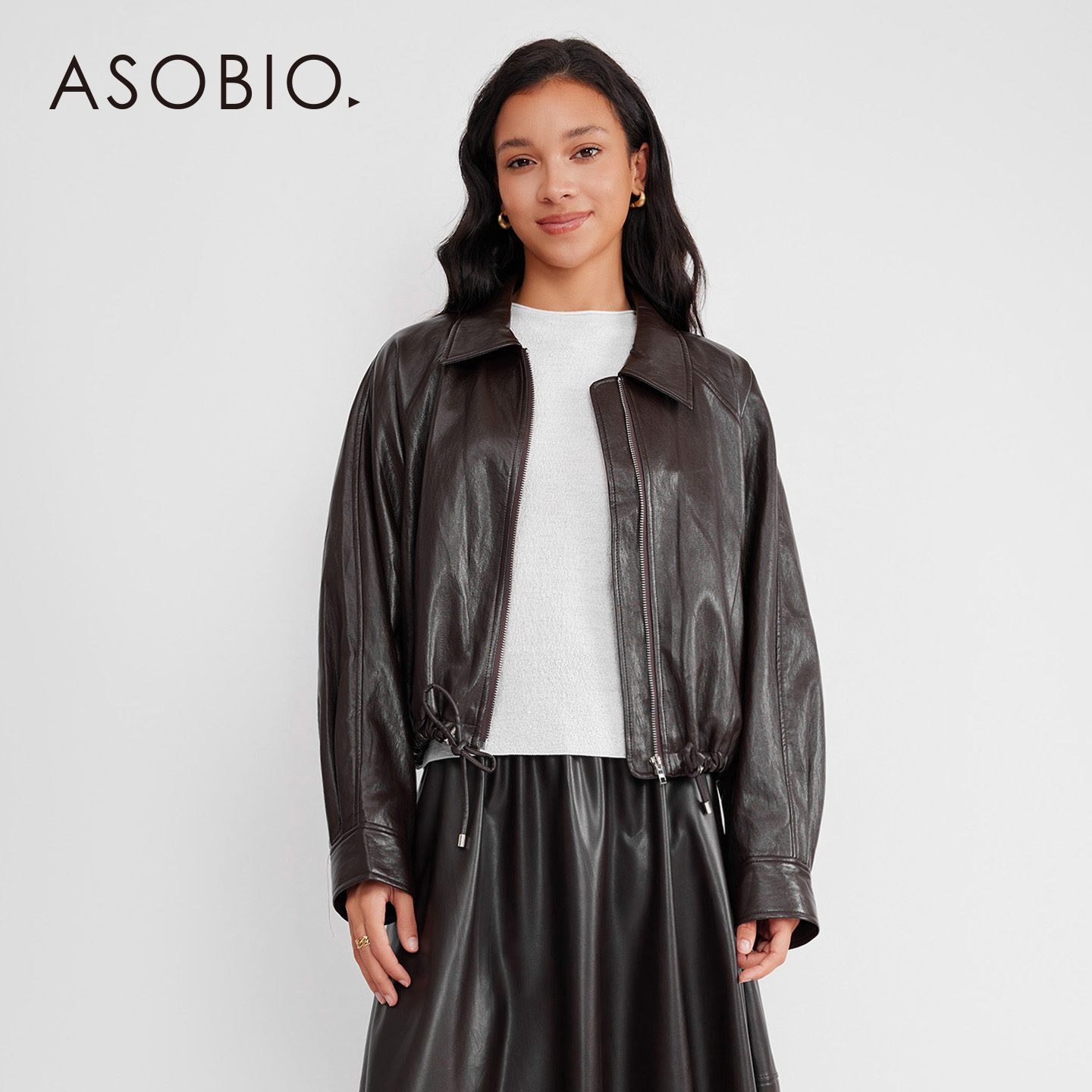 Asobio宽松插肩袖PU皮衣夹克2025秋冬通勤休闲复古短外套女装266