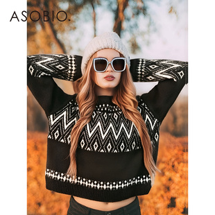 Asobio牦牛绒圆领费尔岛毛衣冬保暖几何提花套头静奢风针织衫356