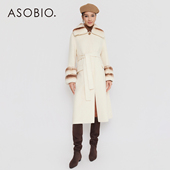 Asobio羊毛混纺獭兔毛层长款 毛呢外套女381 修身 大衣2025冬季 新品