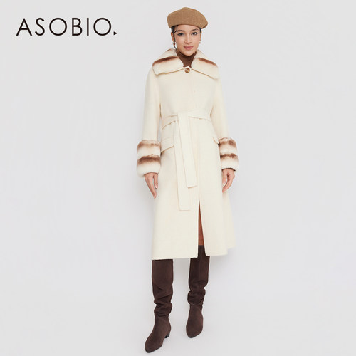 Asobio羊毛混纺獭兔毛层长款大衣2025冬季新品修身毛呢外套女381
