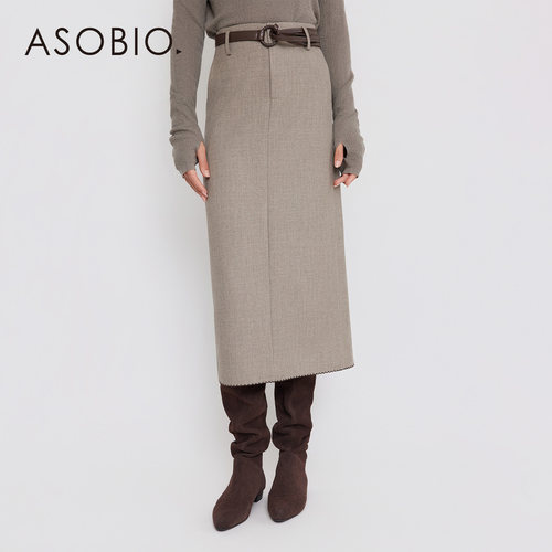 Asobio高腰直筒中长款半身裙2025冬季新品休闲通勤半身裙女408