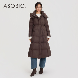 Asobio90鹅绒保暖立领连帽中长款排骨羽绒服2025冬季新品外套225