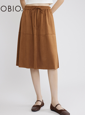 Asobio纯色百褶半身裙2025秋冬新品时尚简约气质通勤高级裙装170