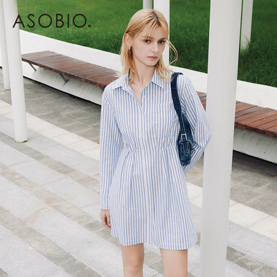 Asobio设计感条纹衬衫连衣裙2025秋冬新品时尚气质通勤裙装女158