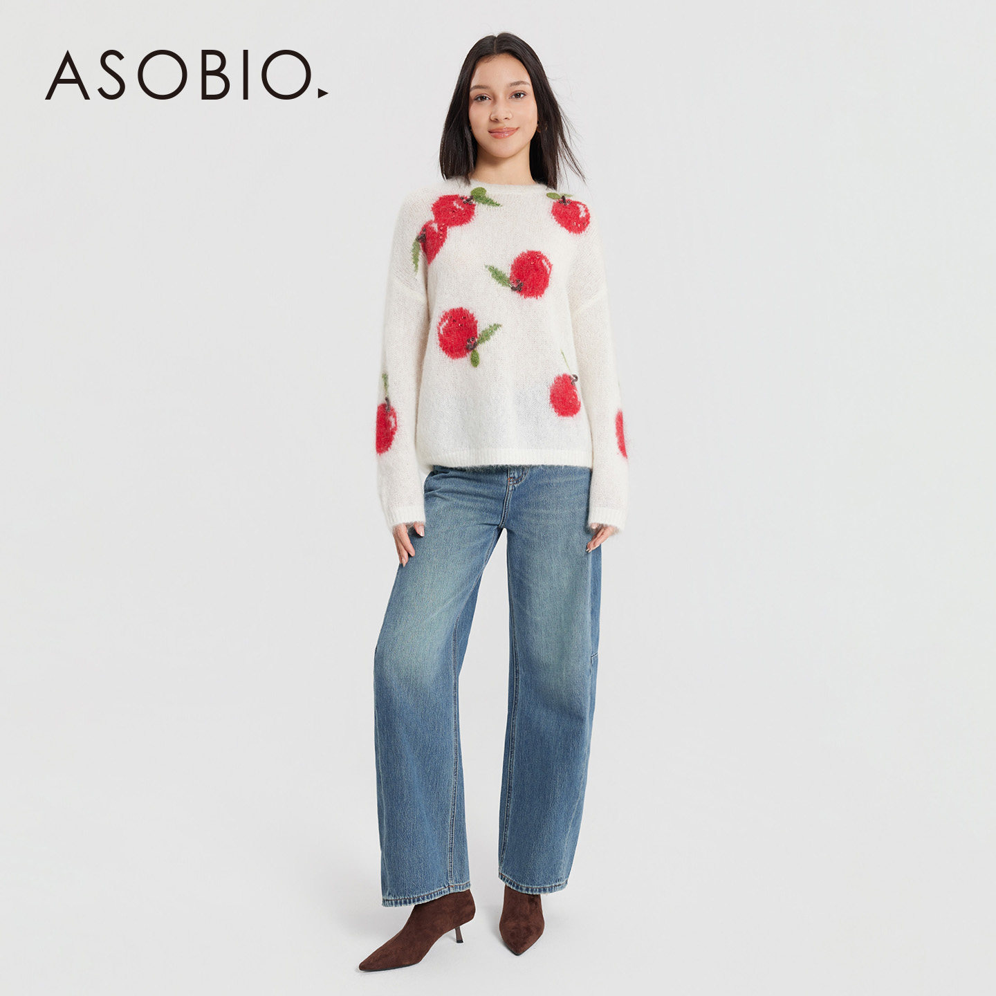【所有姐姐的衣橱直播间】Asobio甜美苹果图案圆领针织衫420