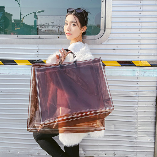 免税店高档棕色透明手提时尚袋子