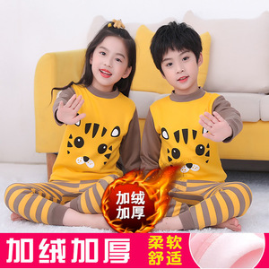 9-10-11-12岁儿童男童女孩女童男孩保暖内衣套装中领加绒加厚冬季