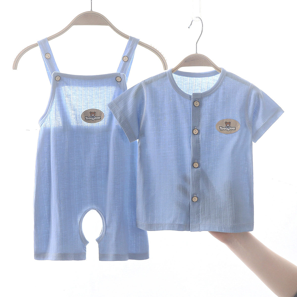 어린이  여아 남아  용 작업복 정장 순면 쌍 가디건 반팔 반바지 여름 얇은 섹션