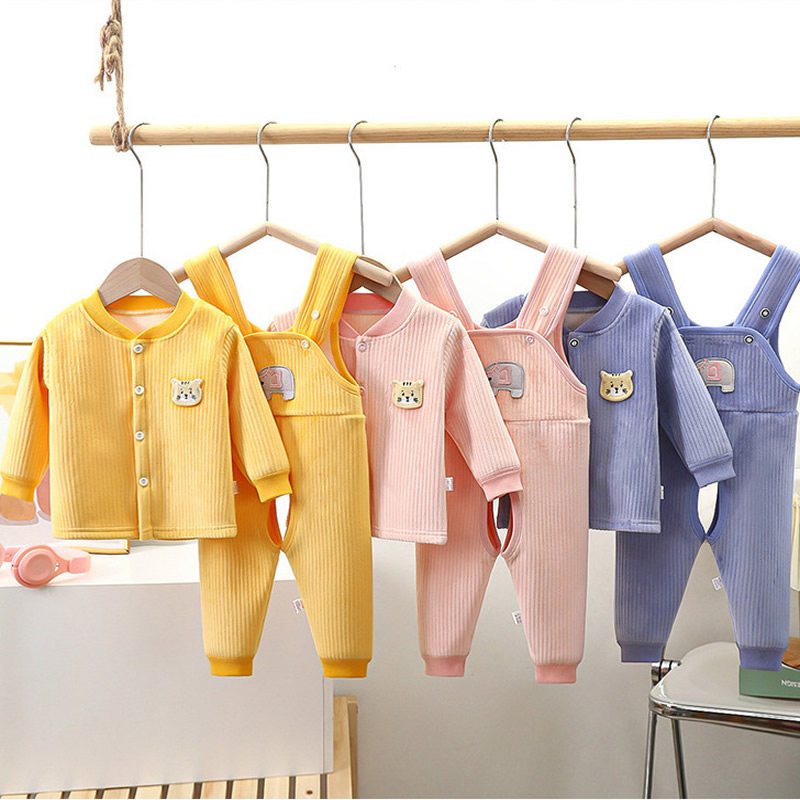 加绒加厚A类宝宝背带裤套装纯棉