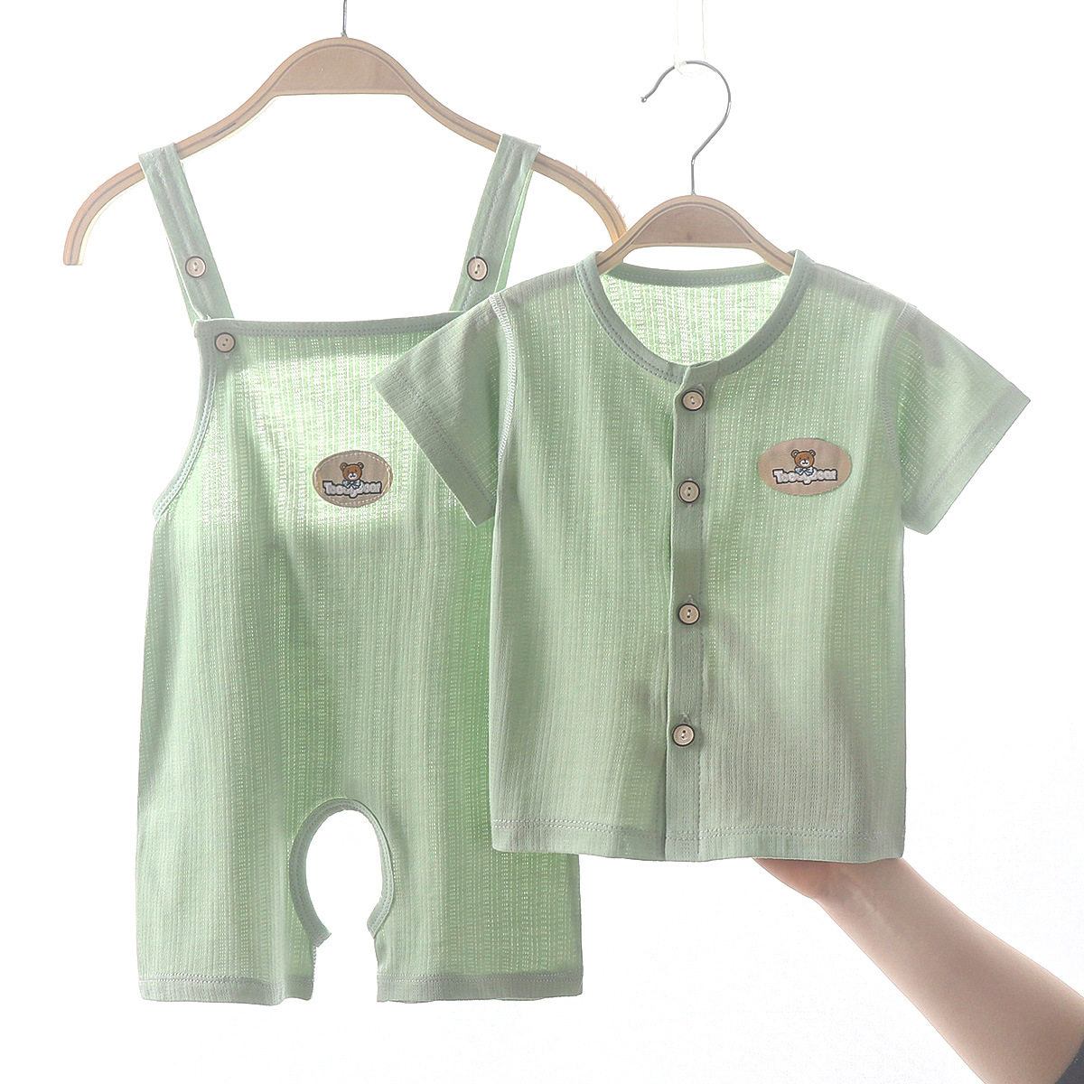 어린이  여아 남아  용 작업복 정장 순면 쌍 가디건 반팔 반바지 여름 얇은 섹션