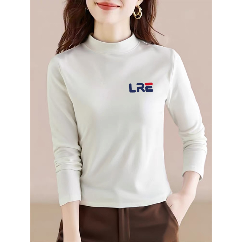 半高领长袖白t恤女秋冬季德绒磨毛内搭打底衫修身显瘦时尚上衣ins