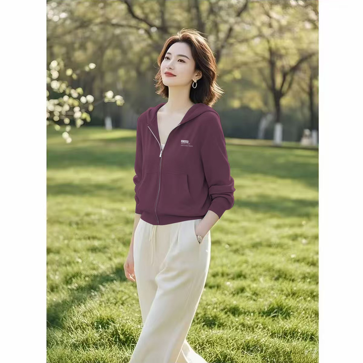 紫色连帽卫衣女秋冬季加绒加厚韩版大码宽松短款外套百搭洋气上衣