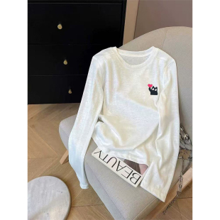 防晒空调罩衫 雪花棉长袖 打底衫 宽松薄款 微透上衣ins 白t恤女士夏季