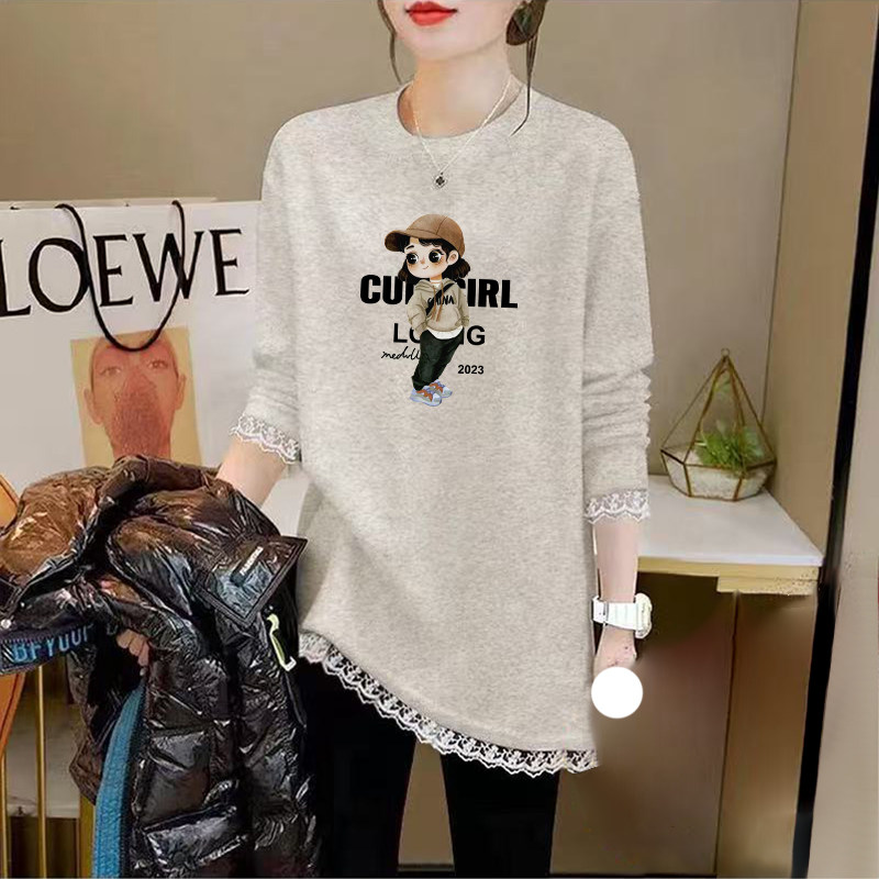 纯棉打底衫女士春秋季内搭蕾丝长袖t恤宽松中长款配鲨鱼裤的上衣,女装/女士精品,T恤,淘宝优惠券,粉丝福利购,淘宝优惠卷