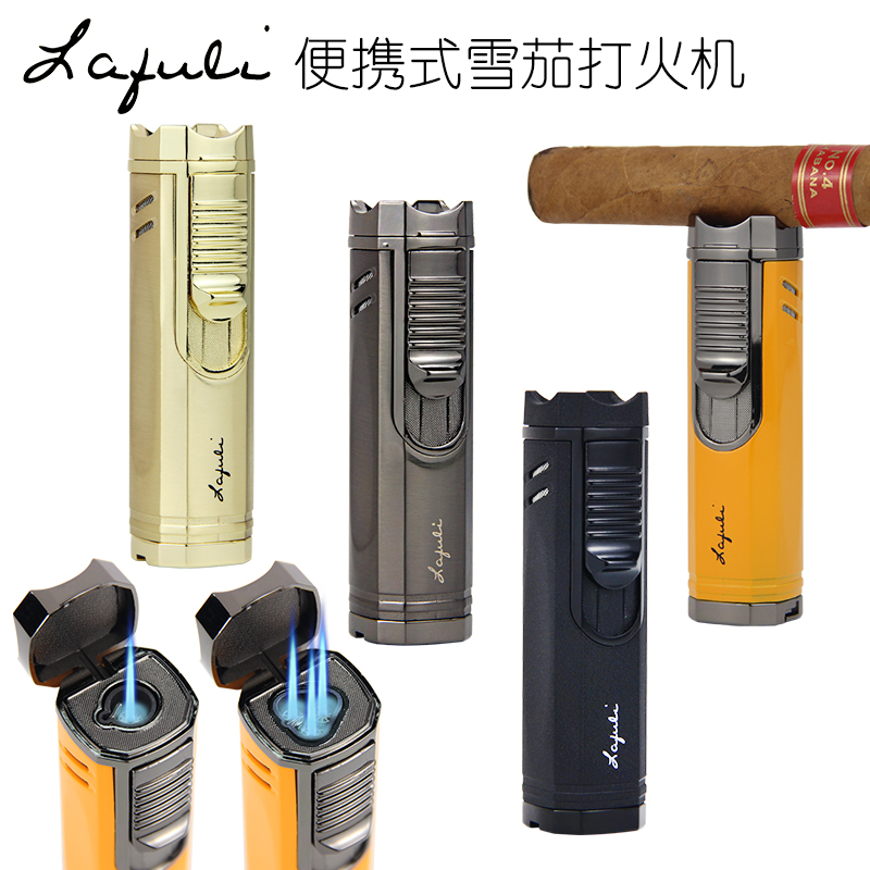 Lafuli雪茄打火机 带打孔器 便携式单火三火焰直冲 金属雪茄喷枪 ZIPPO/瑞士军刀/眼镜 充气打火机 原图主图