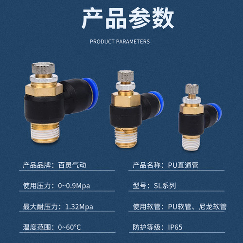 高端优质兰黑气动节流阀SL4-M5/6-01/8-02/10-03/12-04可调节接头
