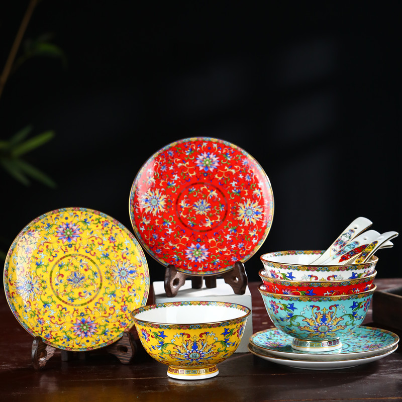 青珑陶瓷中式珐琅彩米饭碗