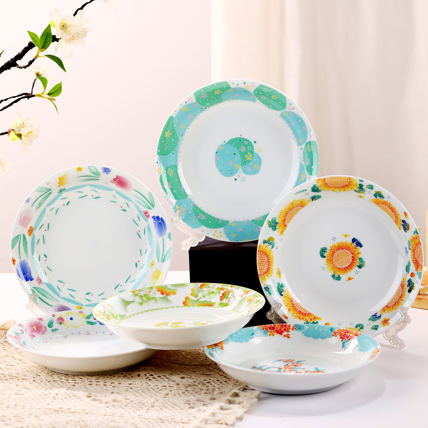 盘子菜盘家用新款陶瓷盘碗碟景德镇餐具中式饭盘深盘碟子圆形餐盘,餐饮具,盘,淘宝优惠券,粉丝福利购,淘宝优惠卷