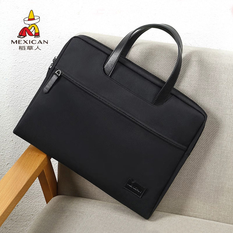 稻草人公文包男帆布休闲商务包文件包大容量简约手提包学生电脑包
