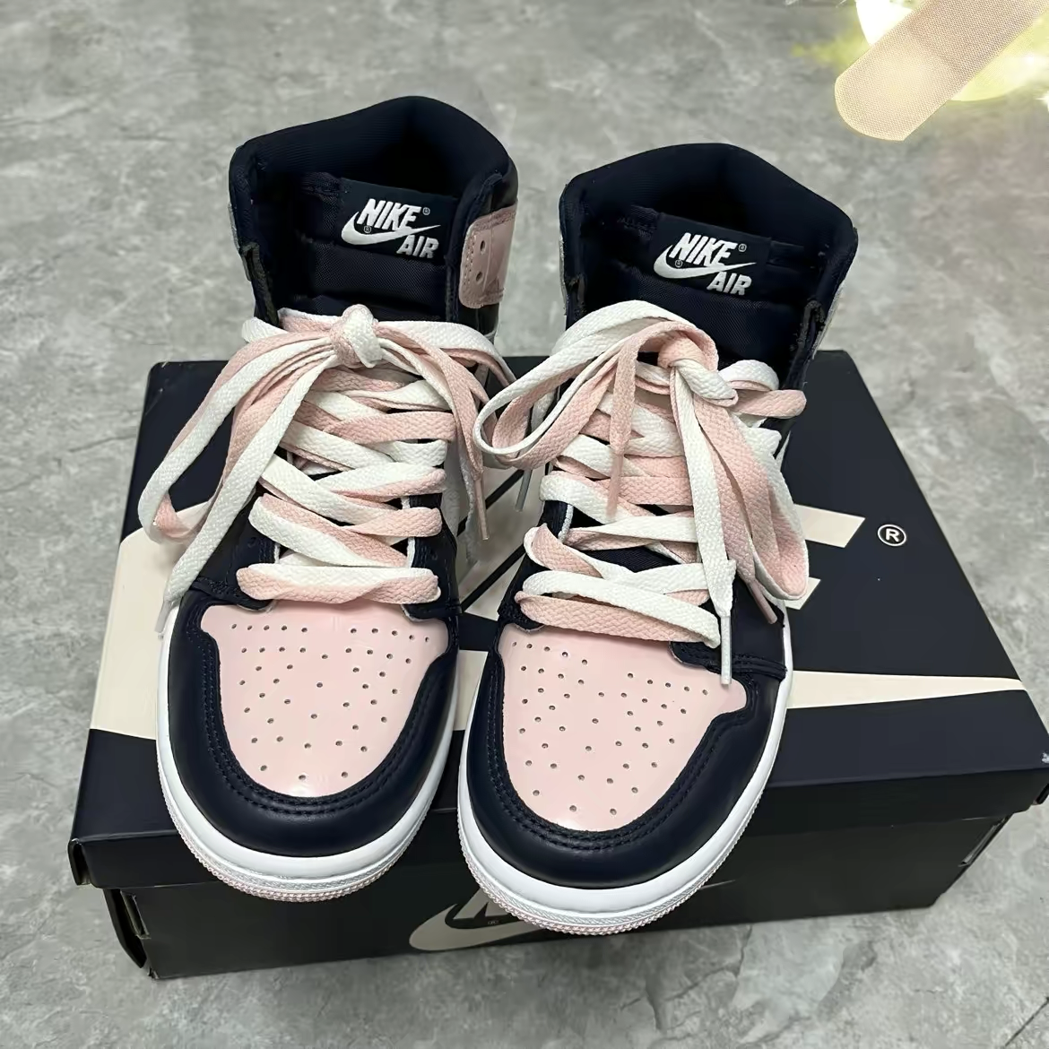 适配aj1 retro high og atmosphere 黑粉脚趾 泡泡糖樱花粉色鞋带