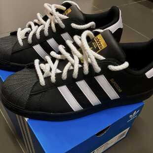 适配阿迪贝壳头黑白米色麻绳棉麻7mm圆形粗鞋带粉色丝绸鞋绳配饰