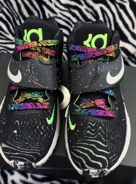适配nike kd 14 ep黑绿色杜兰特黑底多彩烫金腰果花泼墨夜光鞋带