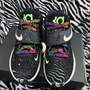 适配nike kd 14 ep黑绿色杜兰特黑底多彩烫金腰果花泼墨夜光鞋带
