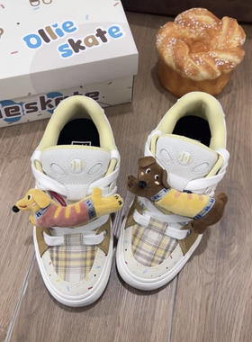 适配ouder顽刻面包鞋可爱毛绒卡通黄色棕色腊肠狗鞋扣公仔鞋带扣