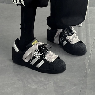 适配阿迪贝壳头板鞋miu风diy改造黑底白点圆形鞋带丝绸鞋绳鞋带扣