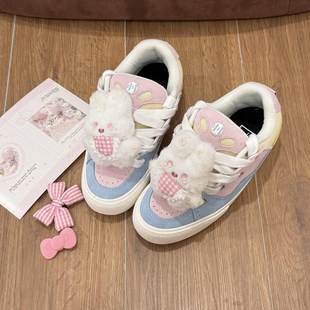 适配ouder顽刻面包鞋可爱毛绒卡通粉白兔子鞋扣公仔鞋带扣配饰