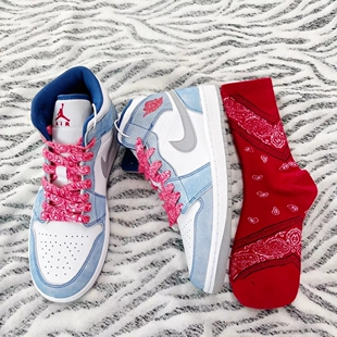 适配AJ1空军一号AF1空中飞人Dunk驭帅蓝色扎染腰果花鞋 绳 带鞋