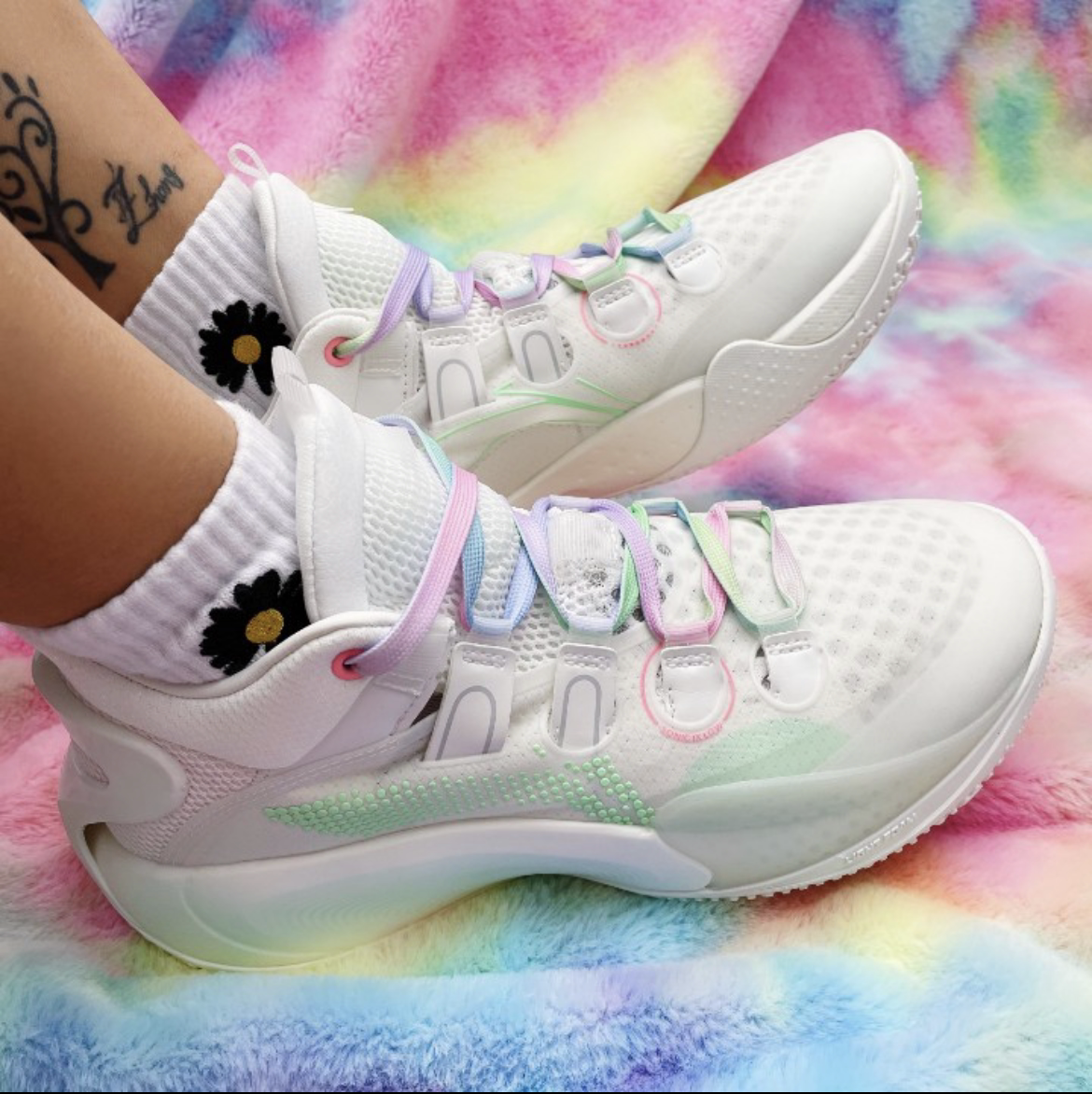 适配音速9low乳白色冰淇淋糖果星云系列扎染篮球鞋鞋带