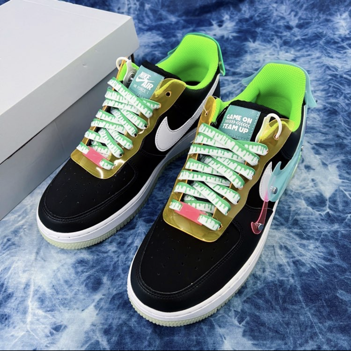 Compatible with nike AF107LV8 black luminous gaming series Air Force One video game pixel gradient LACES thumbnail 8