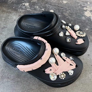 适配crocs洞洞鞋配饰鲸鱼云朵鞋扣扣喵丝带鞋带立体珍珠配件鞋花
