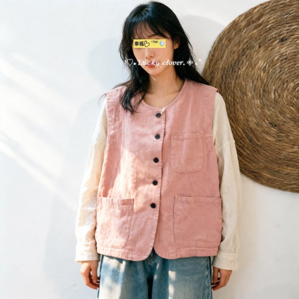 春季新款文艺简约宽松亚麻马夹马甲开衫无袖小外套女坎肩背心