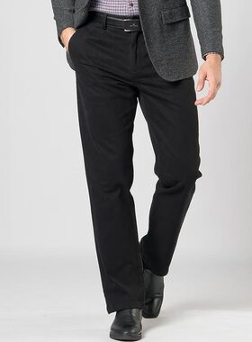 嘉意裤子男士2025新款秋冬季黑色单褶宽松纯棉休闲裤男爸爸E89015