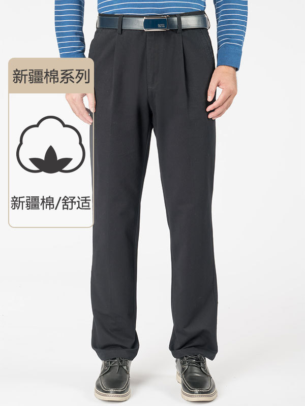 嘉意纯棉休闲裤单褶宽松直筒