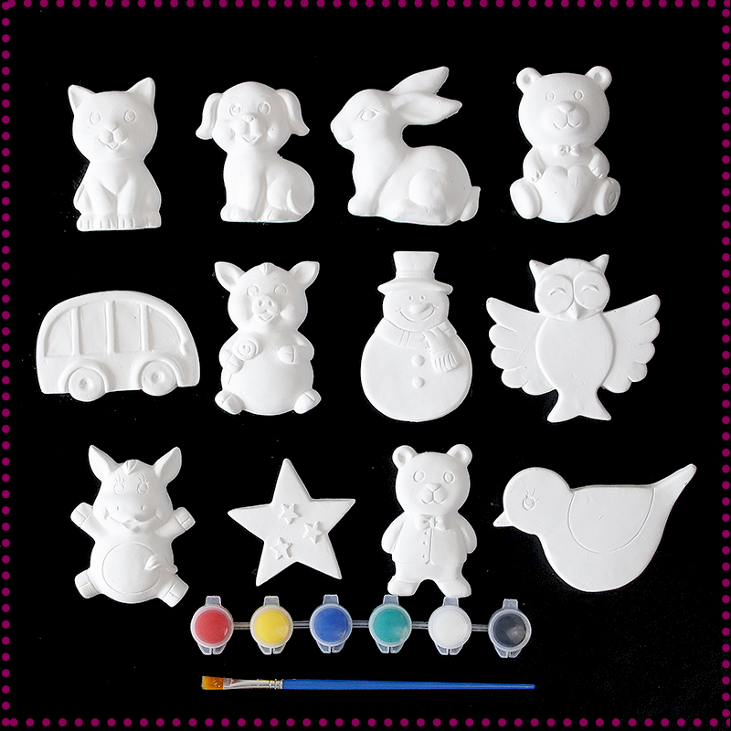 儿童涂色石膏娃娃绘画玩具创意手工DIY益智陶瓷白胚彩绘动物涂鸦
