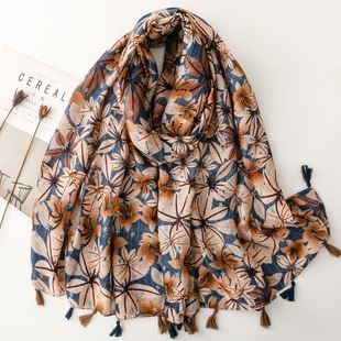 美拉德风绵软质感围巾银丝秋冬摩卡蕙兰花防晒空调房外搭披肩纱巾