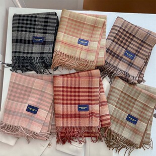 格纹仿羊绒长围巾秋冬加厚保暖百搭干枯玫瑰围脖暖呼呼氛围感披肩