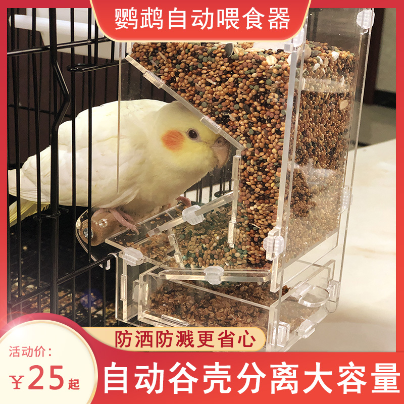 玄凤鹦鹉自动喂食器食盒防撒防溅防甩喂鸟器下料器饲料盒鸟吃食盒 宠物/宠物食品及用品 鸟禽喂食器/喂水器 原图主图