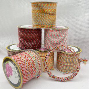 藏式手搓棉线四股三花星月菩提2mm五彩色耐磨无弹力编织串珠绳子