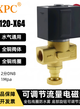 2分全铜电磁阀VX2120-X64 24V 12V 220V 110V气阀底部可调节流量