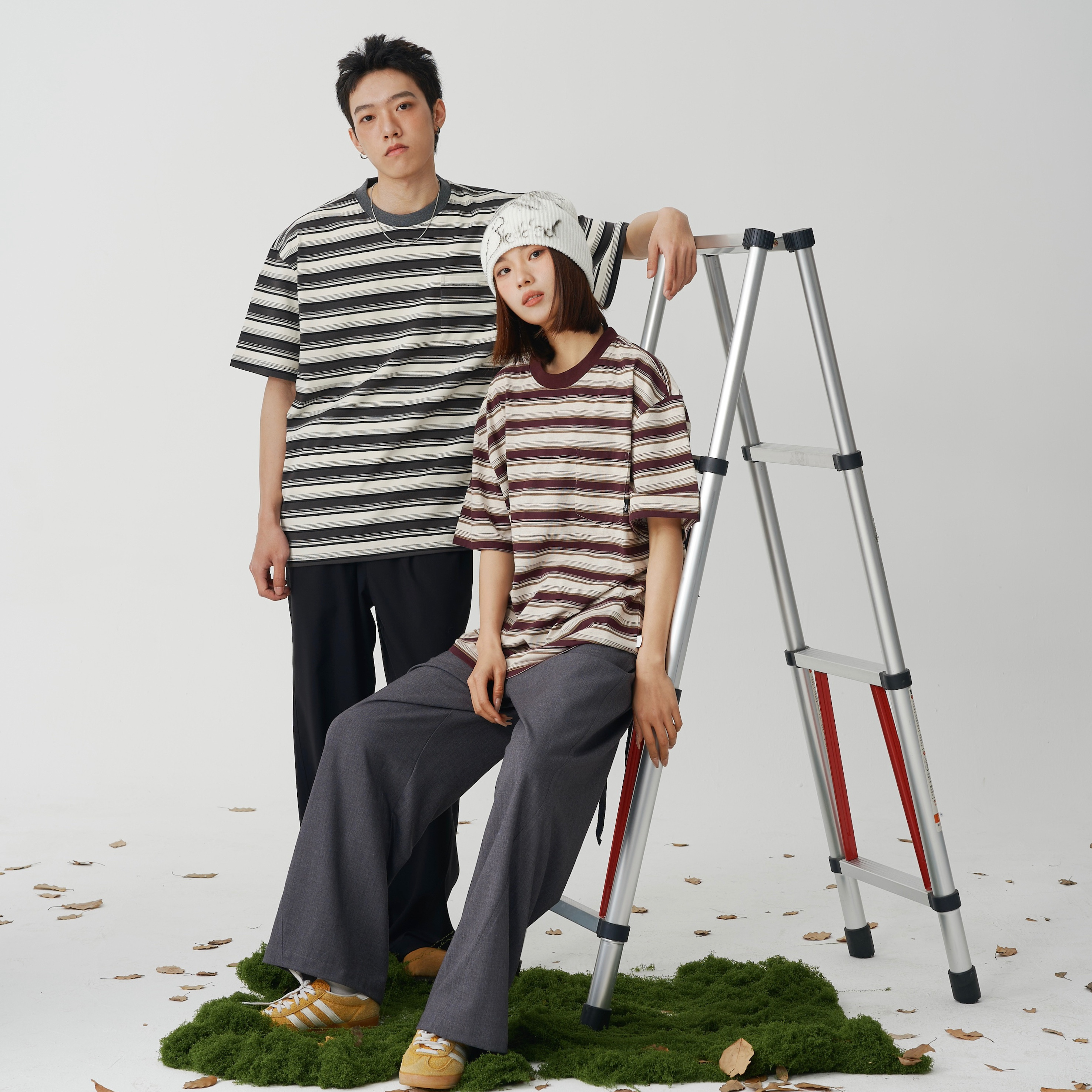 Nothwes 25ss撞色口袋250克混纺条纹短袖日系复古宽松百搭情侣T恤