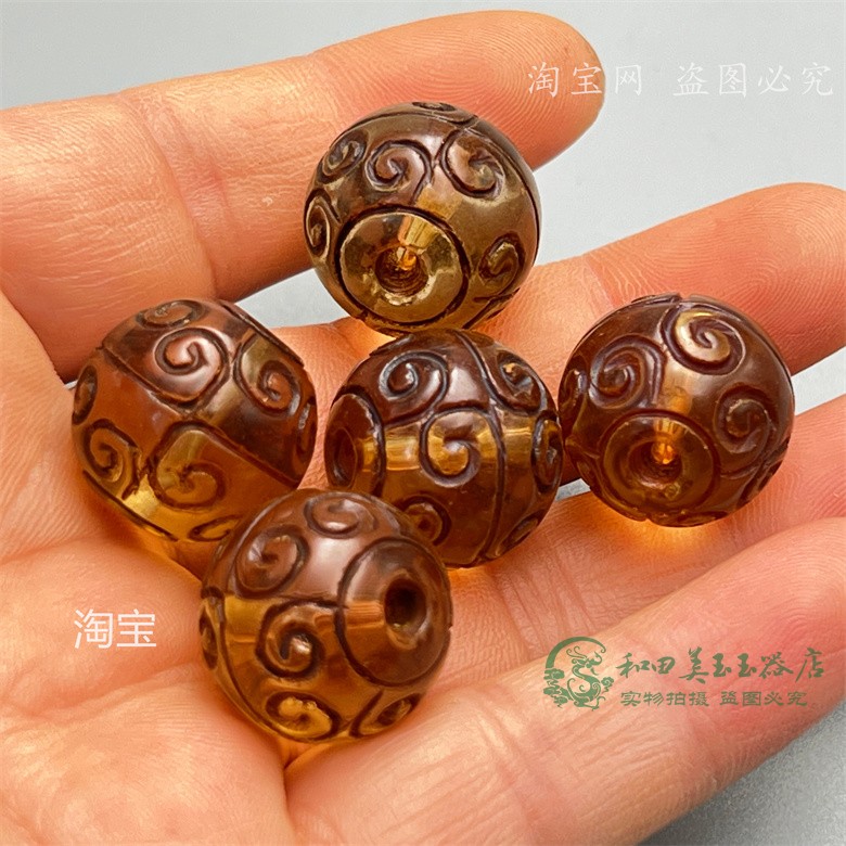 尼泊尔藏传古法琉璃回纹珠佛珠料包浆手串手链 DIY散珠配珠