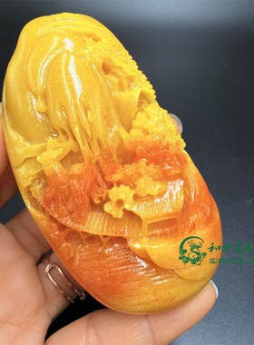 古玩杂项仿寿山石手把件小桥流水山水指日高升手把件复古工艺品