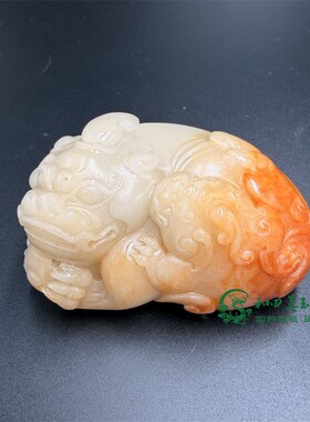 古玩杂项仿玉石雕刻子母兽招财貔貅手把件仿玉瑞兽男女复古把玩件