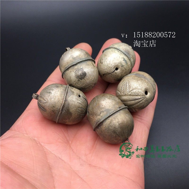 仿古做旧 苗银 藏银白铜镀银铃铛 篆刻虎纹 吊坠 挂件 晃动可响